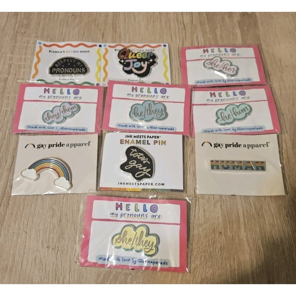 Lot Of 10 Enamel Gay Pride Pins She He They Rainbow Queer Joy Human Lot #2